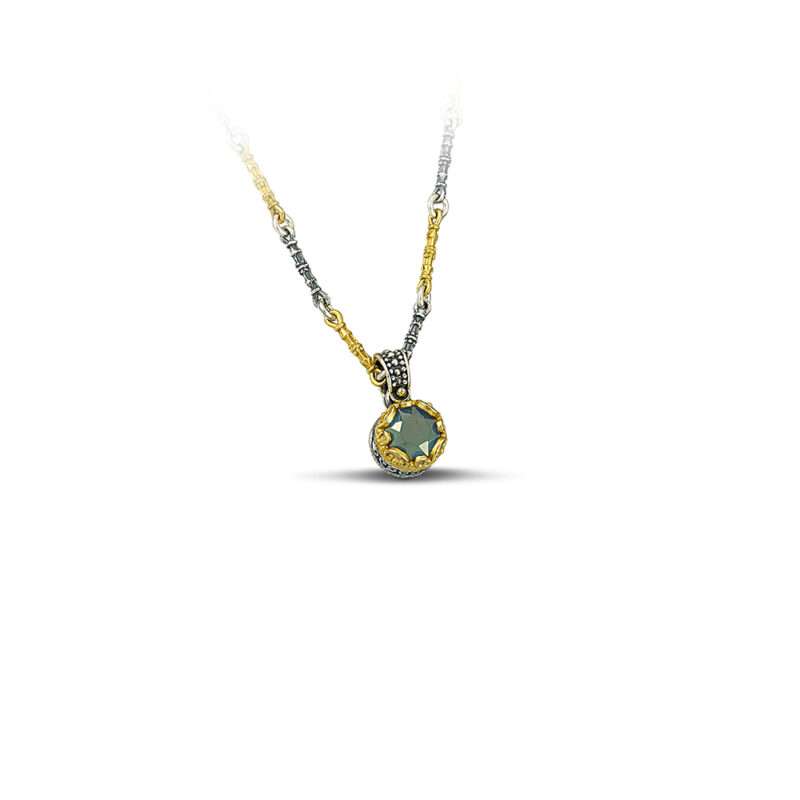 Μενταγιόν Ασημένιο με Δίχρωμη Αλυσίδα με Swarovski