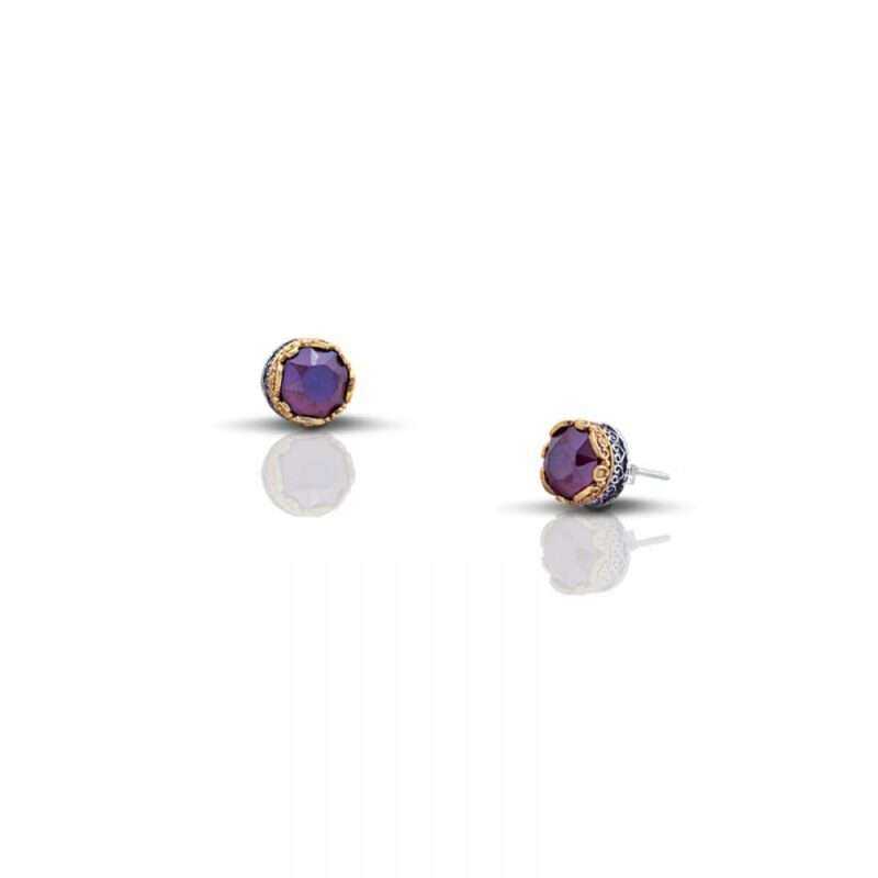 Σκουλαρίκια Ασημένια Καρφί με Ροζ Σκούρο Swarovski